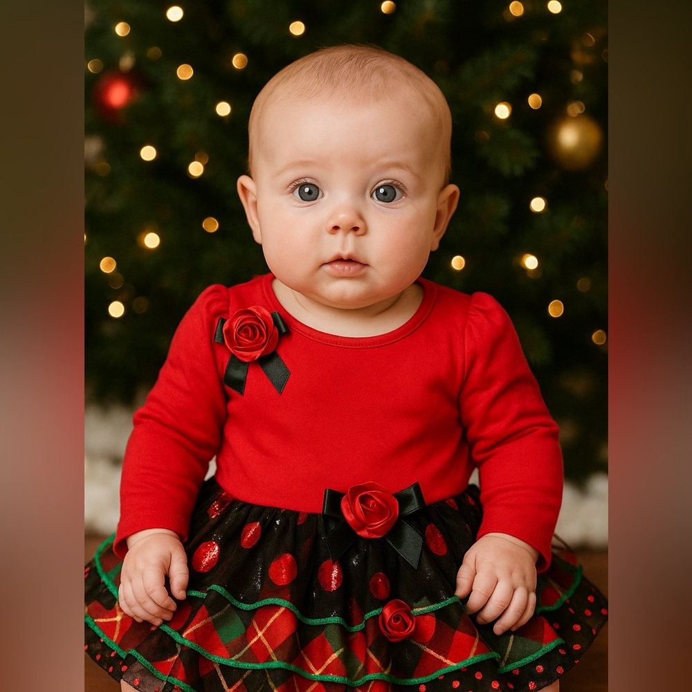 Bonnie Baby 3-6M Christmas Dress Red Plaid Tutu Holiday Baby Girl